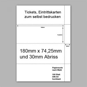Tickets, Eintrittskarten zum selbst bedrucken, 80 × 74,25mm + Abriss 30mm