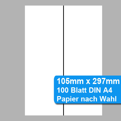 der Länge nach halbiertes DIN A4 Papier perforiert auf 105x297mm